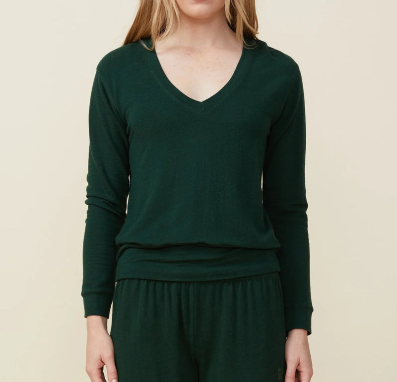 Monrow Supersoft Long Sleeve V Neck - Evergreen