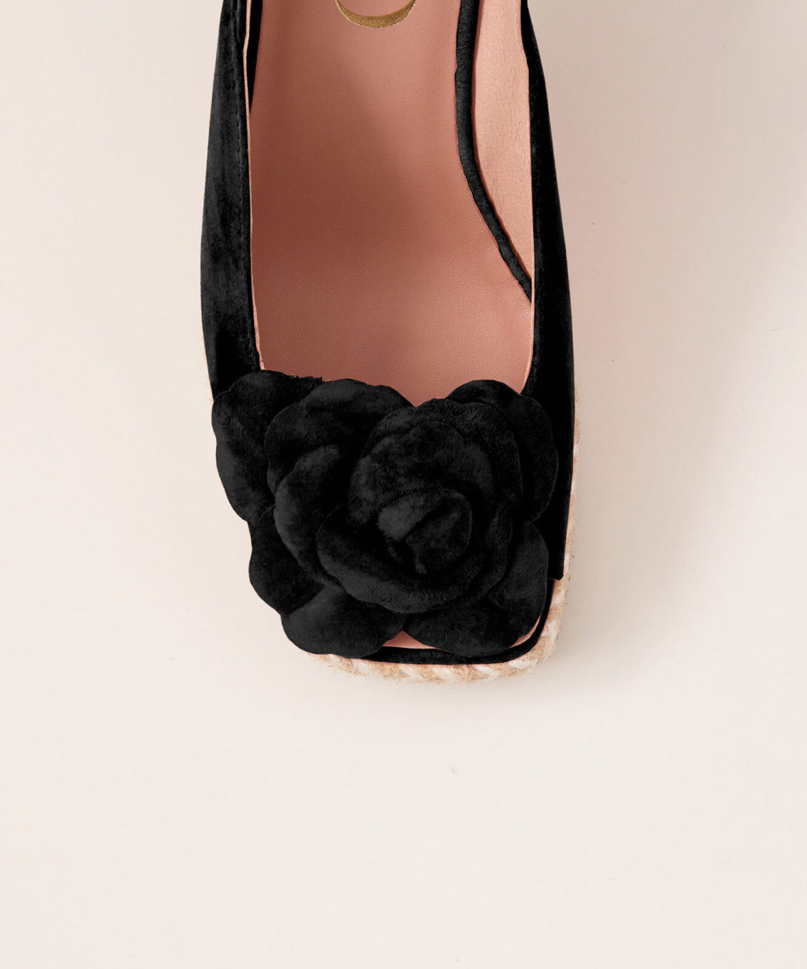 GAIMO Leather sandals with jute Heel and flower embellishment - Black