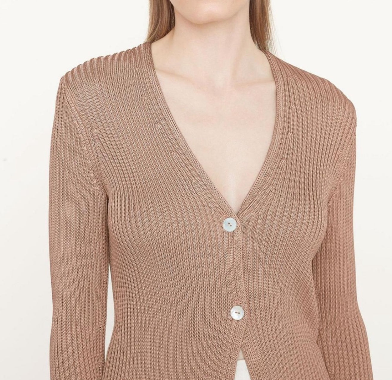 Vince Ribbed Button Cardigan - Chestnut