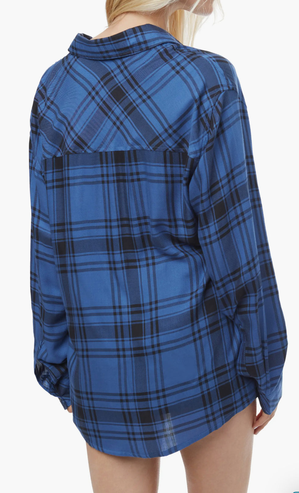 WeWoreWhat Boyfriend Plaid Button-Up Shirt - Black/Blue