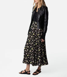 Zadig & Voltaire Joyo Soft Crinkle Roses Skirt - Black