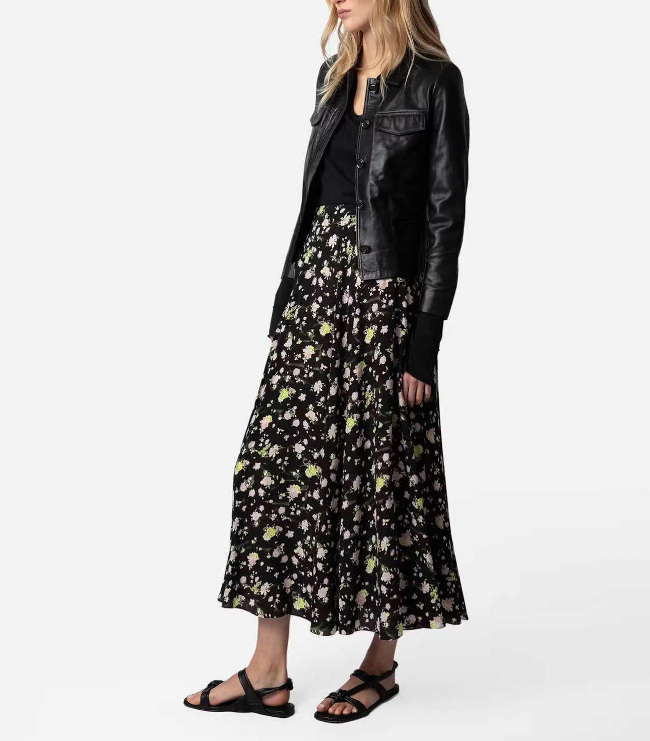 Zadig & Voltaire Joyo Soft Crinkle Roses Skirt - Black