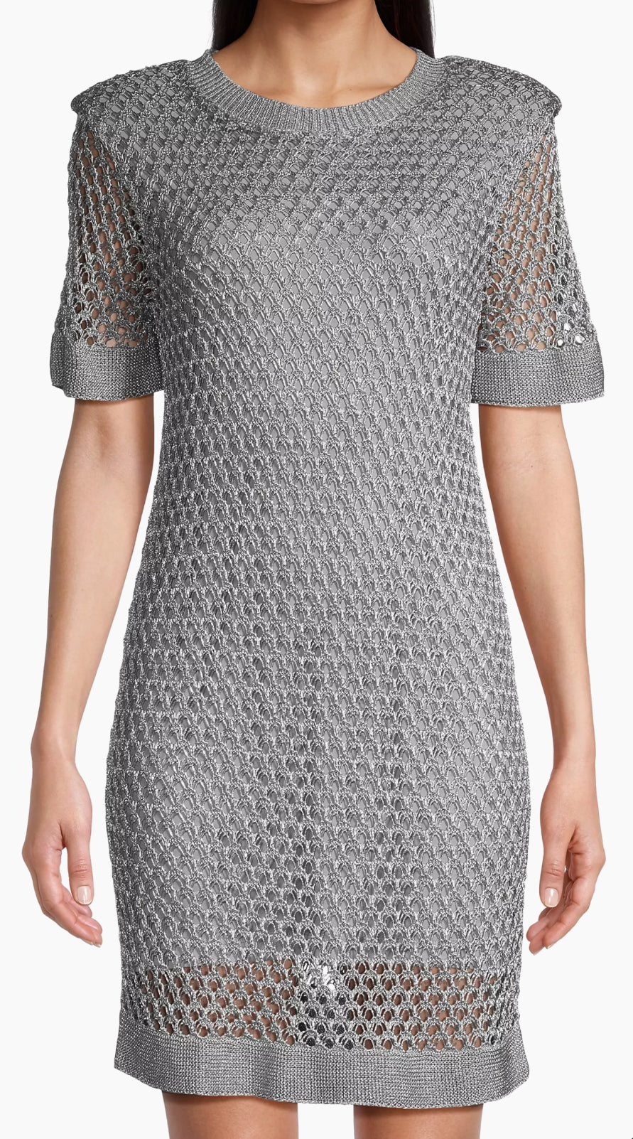 Milly Sinclair Metallic Crochet Short-Sleeve Mini Dress - Silver