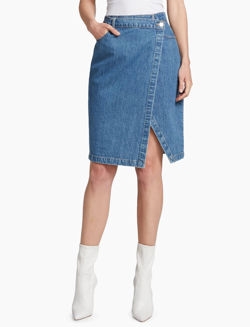 Derek Lam 10 Crosby Aine Asymmetrical Denim Skirt - Canal