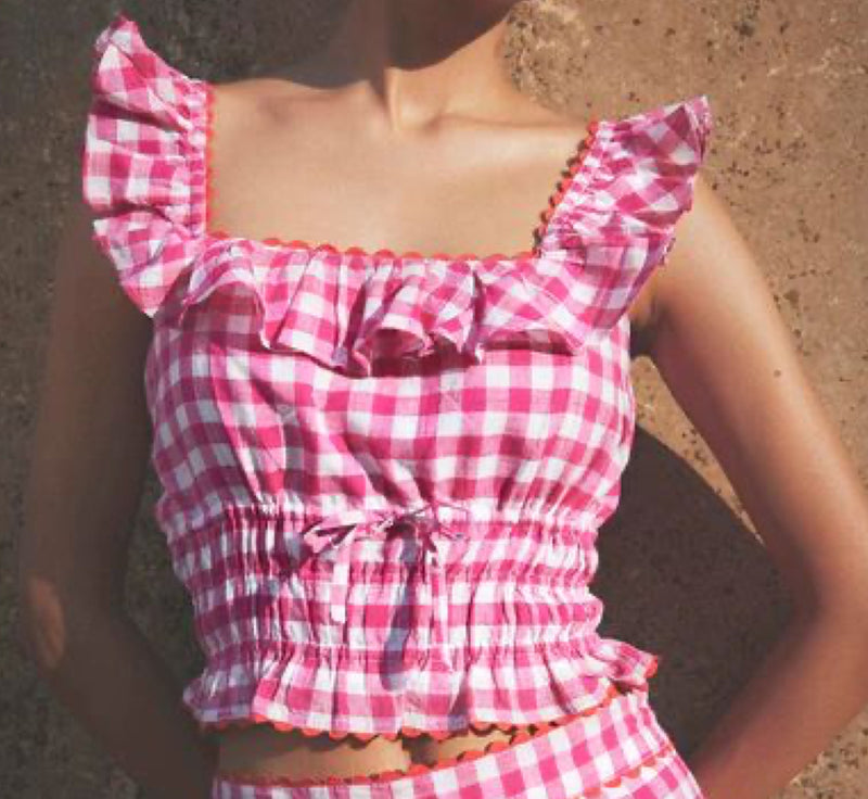 Pink City Prints Etta Top - Raspberry Gingham