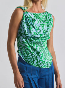 Derek Lam 10 Crosby Ariel Tile Print Asymmetric Top - Kelly Green Multi