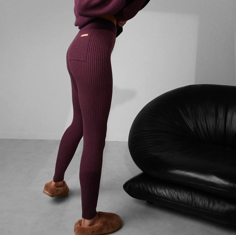 LUNYA Cozy Cotton Silk Ribbed Legging - Brandied Plum