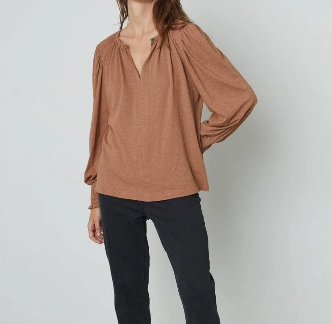 Velvet by Graham & Spencer Irina Split Neck Tee - Camel