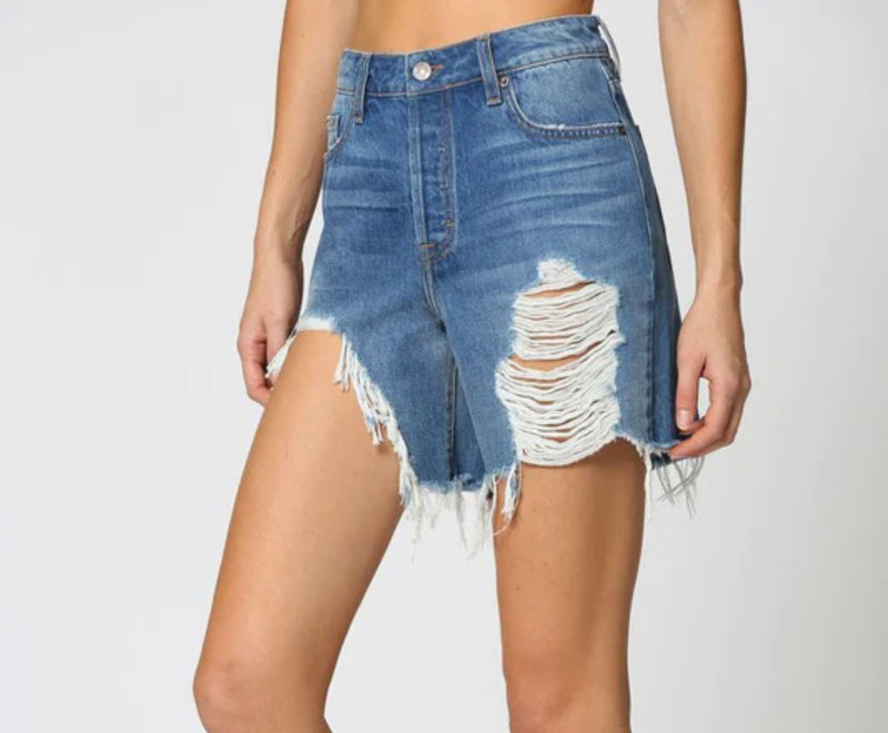 Hidden Jeans Sofie 1 yr High Rise Distressed Mom Denim Short - Perfect Wash