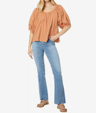 Sundry Puff Sleeve Woven Button Front Blouse - Clay