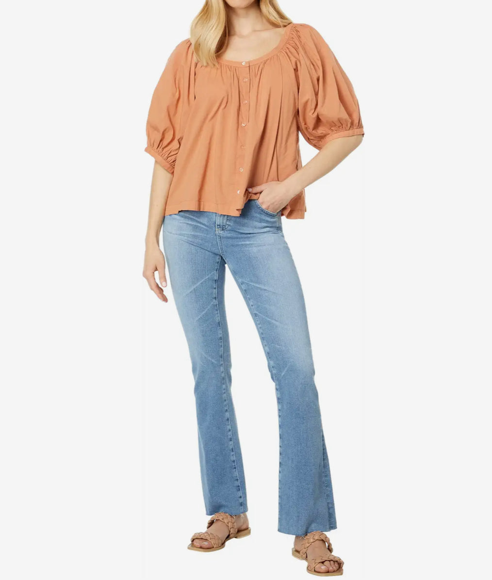 Sundry Puff Sleeve Woven Button Front Blouse - Clay