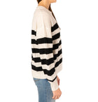 Naadam Lightweight Cashmere Striped Ribbed Henley - Black/White