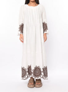 Greek Archaic Kori Embroidered Linen Dress - White