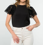 THML Flutter Eyelet Sleeve Top - Black