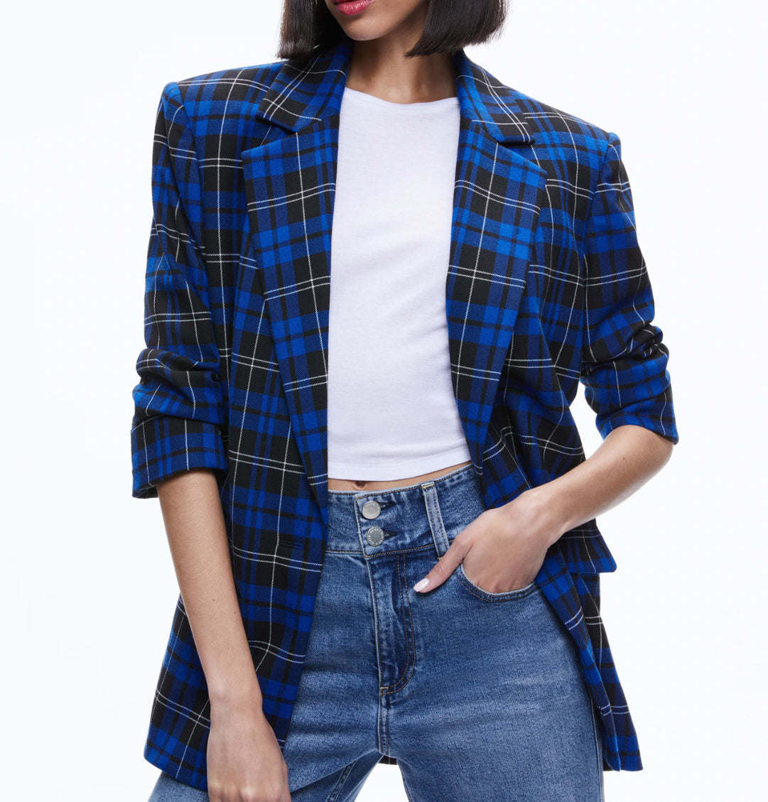 Alice + Olivia Ashley Oversized Blazer - Schoolgirl Plaid Sapphire