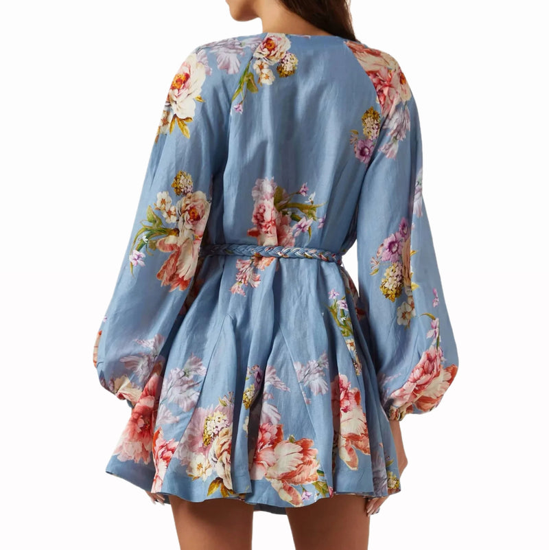 Hemant & Nandita Short Dress With Braided Belt - Pink/Blue Mix