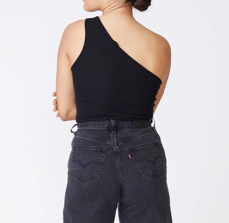 Monrow Cutout One Shoulder Bodysuit - Black