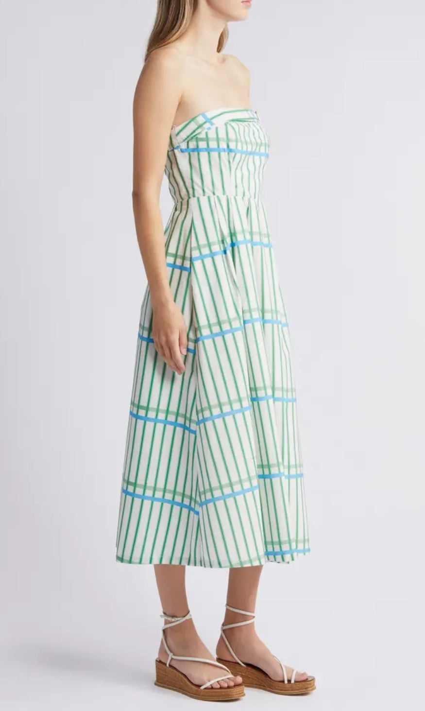 Du Paradis Marseille Stripe Strapless Fit & Flare Sundress - Ocean Green Stripe