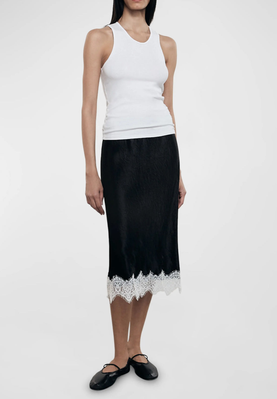 Enza Costa Hammered Satin Slip Skirt - Black/White