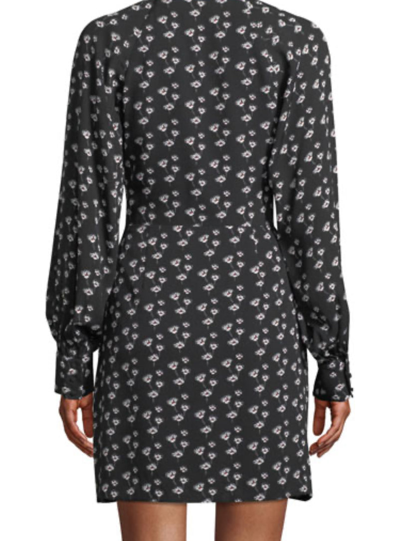 Tanya Taylor Kris Poppy Print Silk Long Sleeve Short Dress - Black