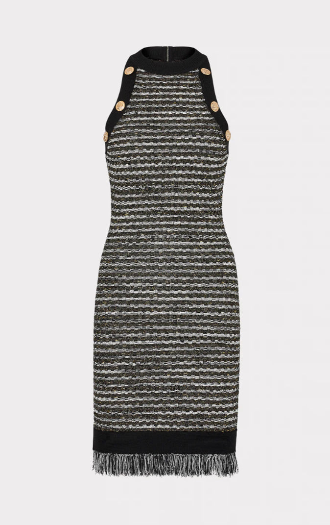 MILLY Halter Textured Fringe Knit Dress MILLY Halter Textured Fringe Knit Dress