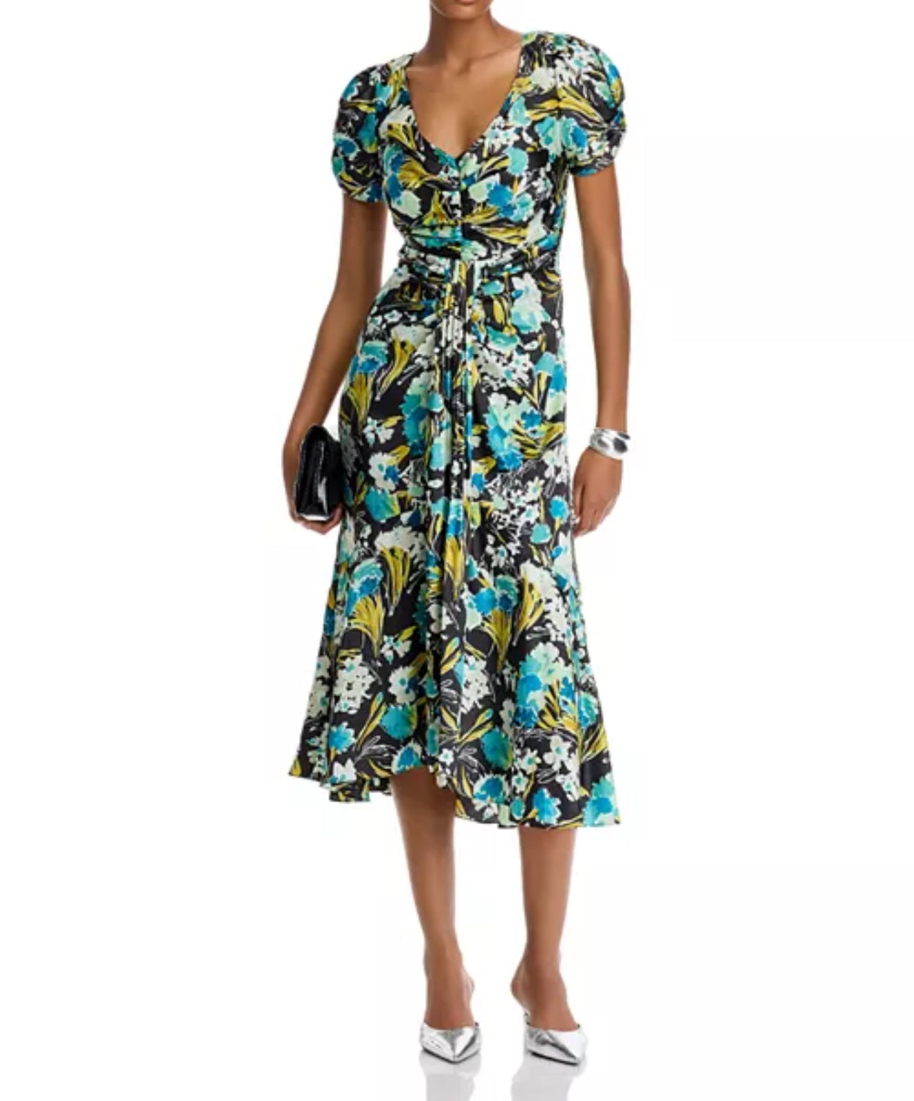 Cinq à Sept Tossed Floral Walker Dress - Obsidian Multi
