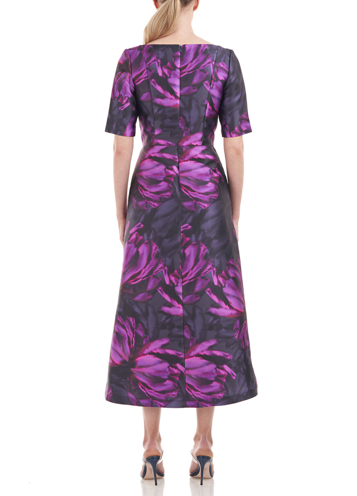 Kay Unger Tallulah Tea Length Dress - Cerise/Navy