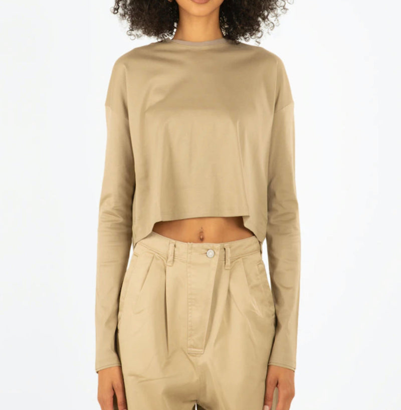 Moussy Vintage Cropped Khaki Long Sleeve Tee