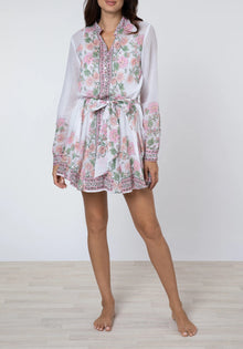 Juliet Dunn Candy Pink Rose Border Godet Dress