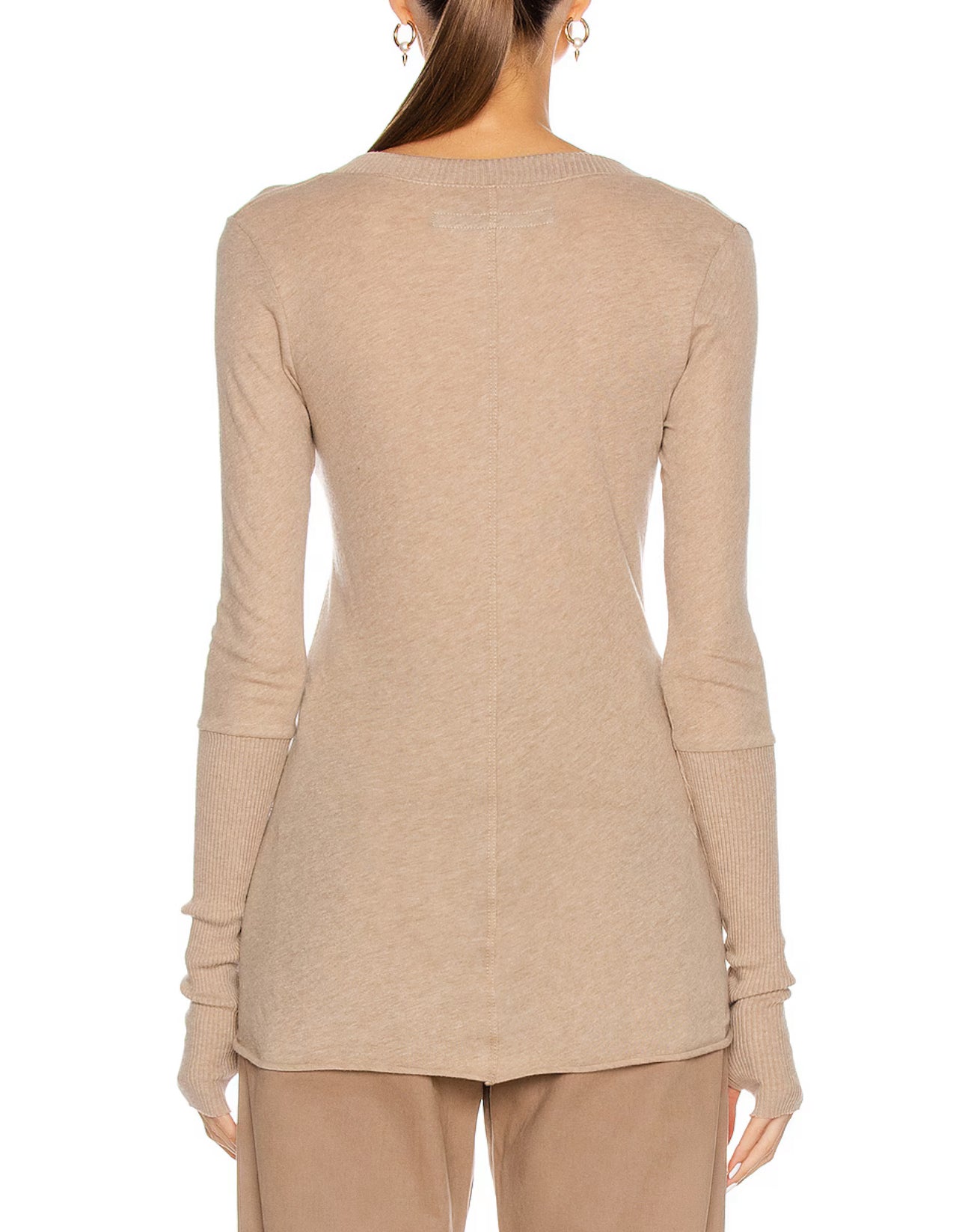 Enza Costa Cashmere Long Sleeve Cuffed Henley Top - Beige