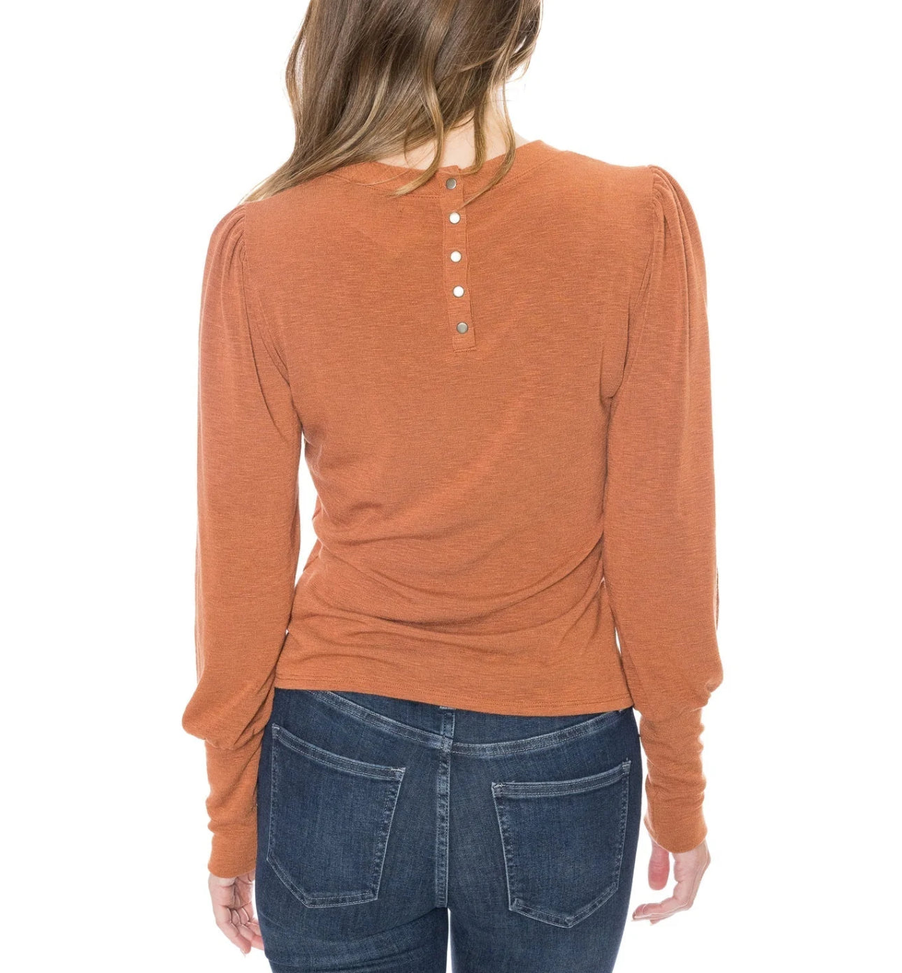 Michael Stars Tagoe Fonda Puff Sleeve Top With Back Snaps - Pecan