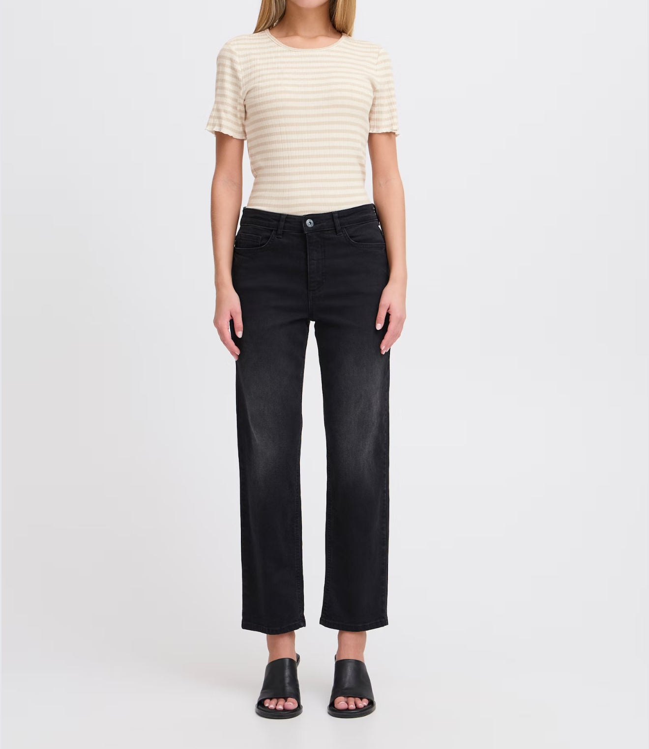 ICHI Cella Stripe T-Shirt - Oatmeal