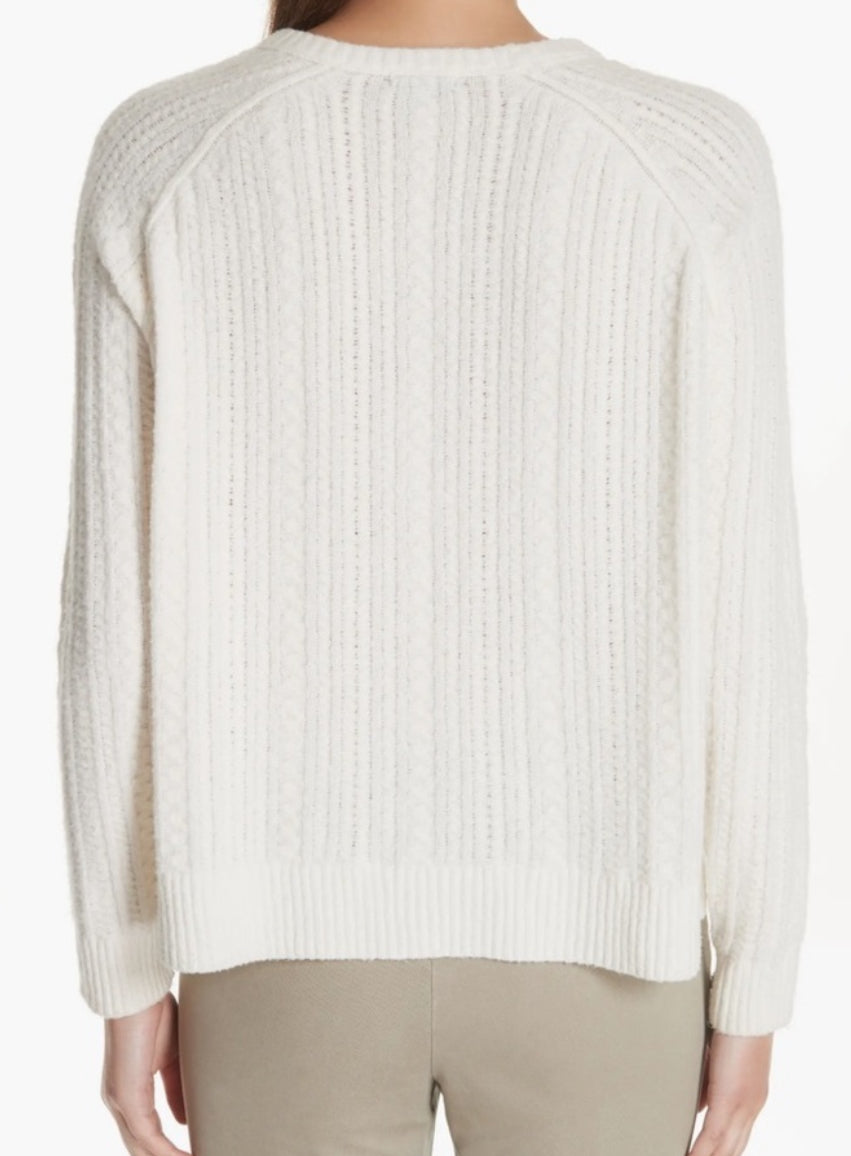 ATM Anthony Thomas Melillo Cotton Blend Cable Crew Neck Sweater - Ivory