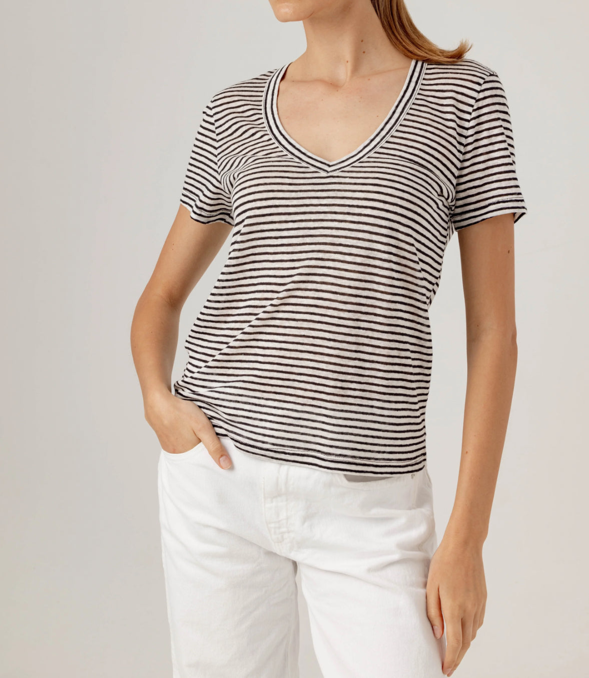 sundays Stripe Linen Jerri Tee - Mono Luxe Stripe