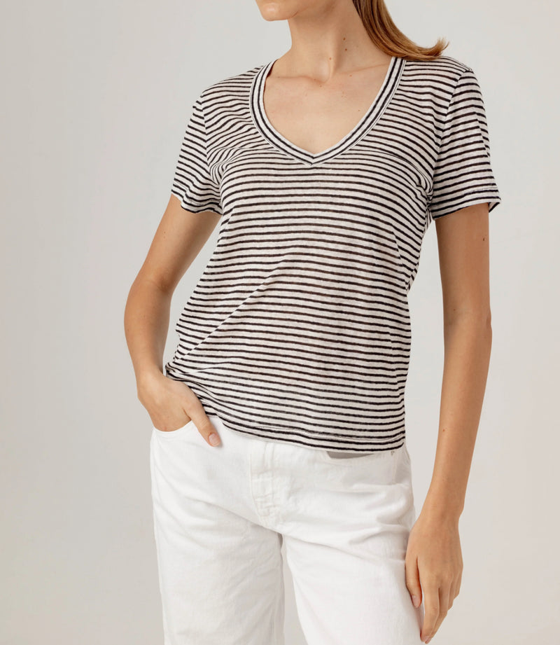 sundays Stripe Linen Jerri Tee - Mono Luxe Stripe