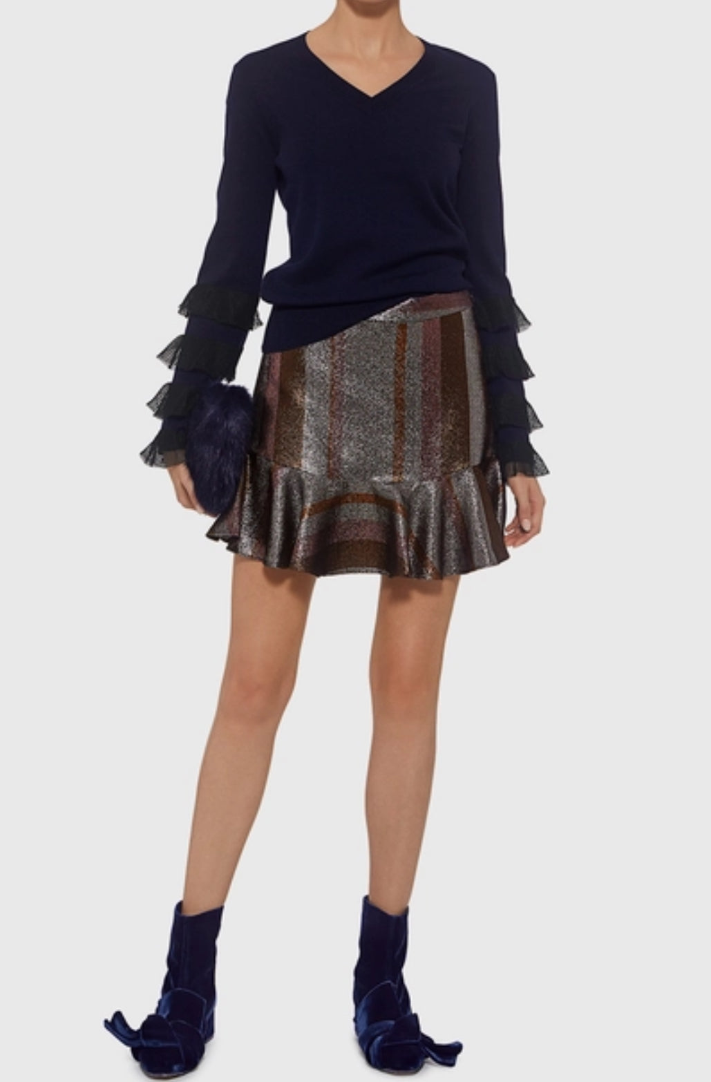 Derek Lam 10 Crosby Lurex Flounce Ruffled Mini Skirt