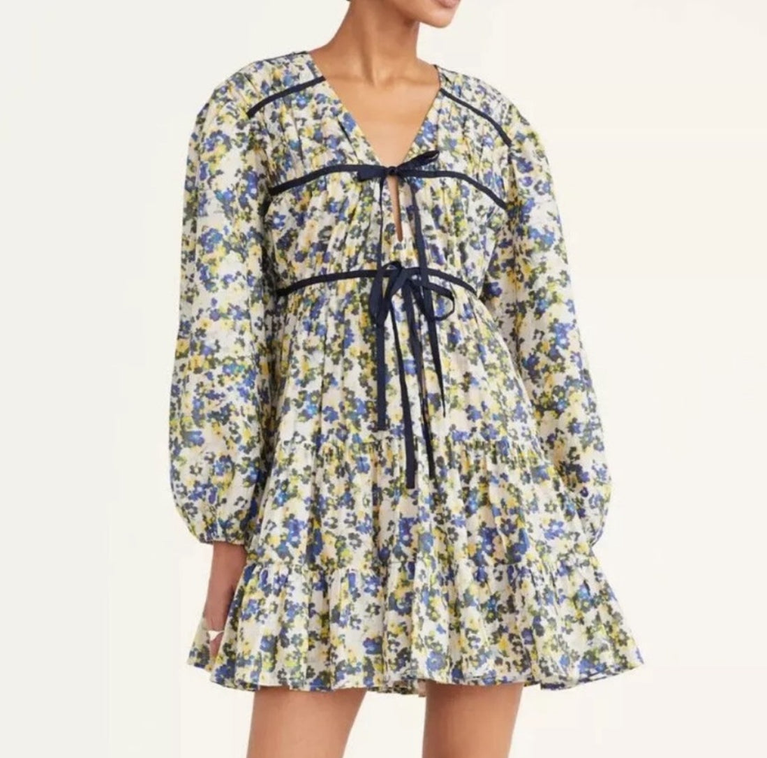 Merlette Lasse Tiered Floral-Print Mini Dress