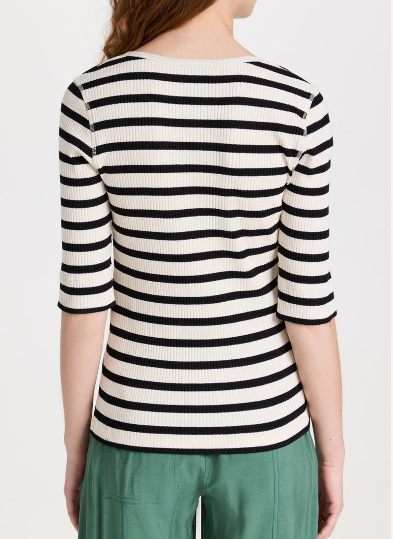 GANNI Striped Ribbed Tee - Black/White