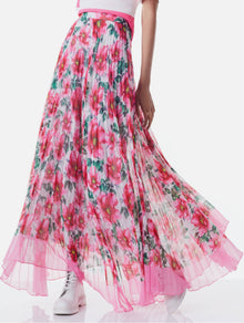 alice + olivia Katz Sunburst Pleated Maxi Skirt - High Tea Floral