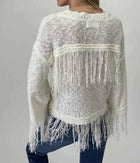 Six/Fifty Crochet Fringe Sweater - Ivory