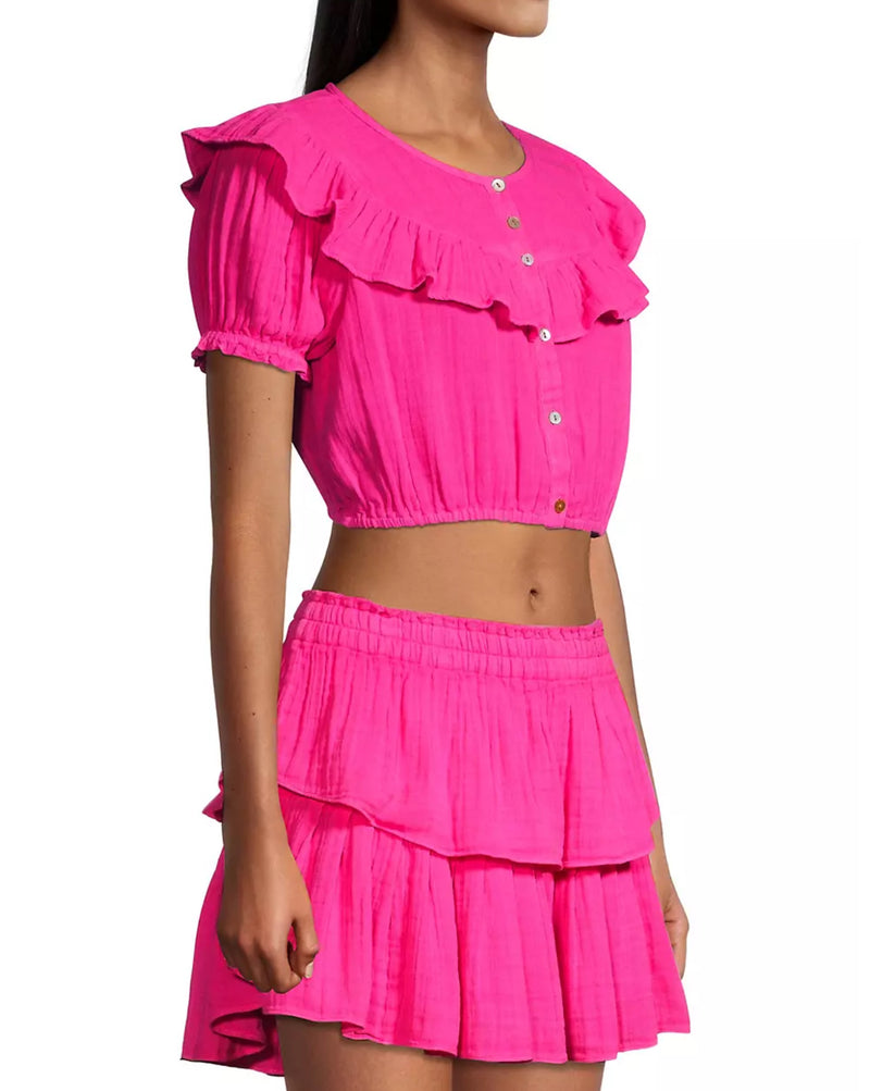 LoveShackFancy Elania Crop Top - Flirty Fuchsia