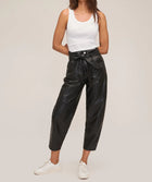 Marissa Webb Stevie Belted Leather Barrel Leg Pants - Black