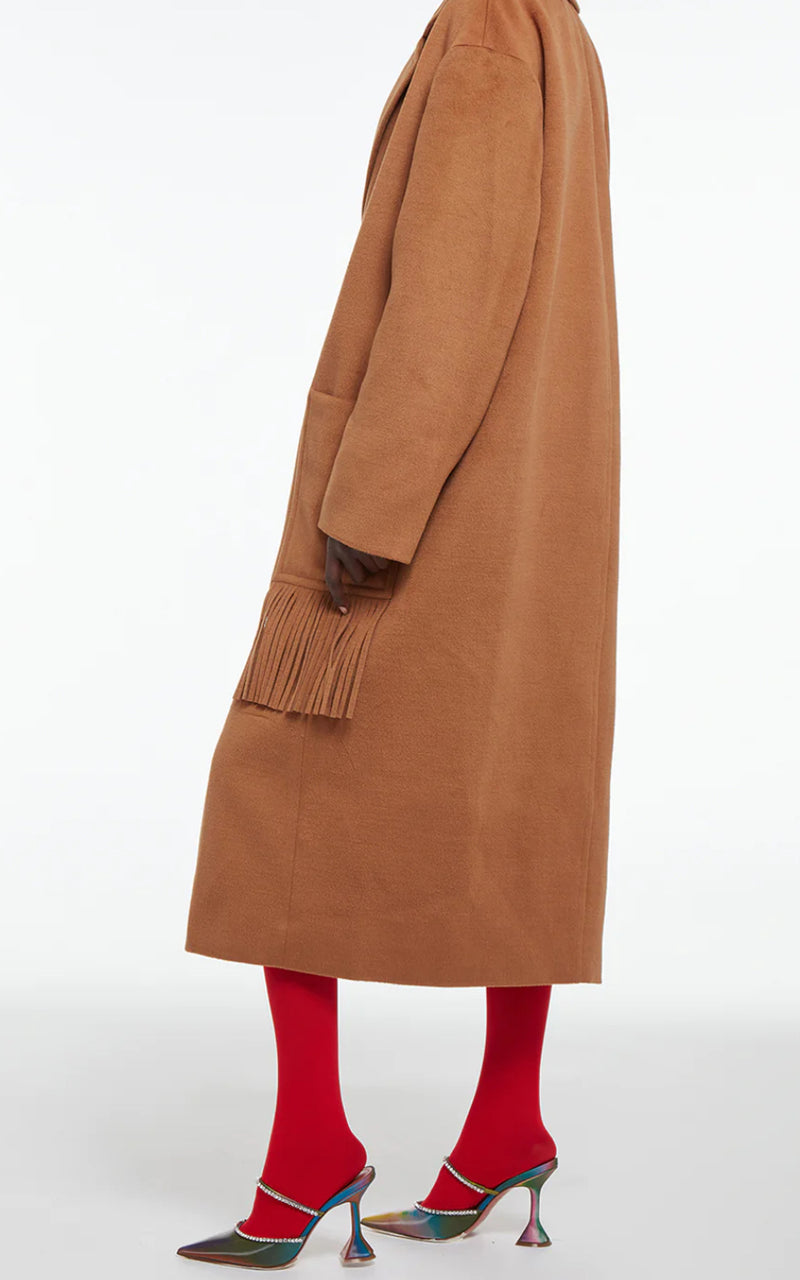 Apparis Eleanor Fringe Coat - Camel