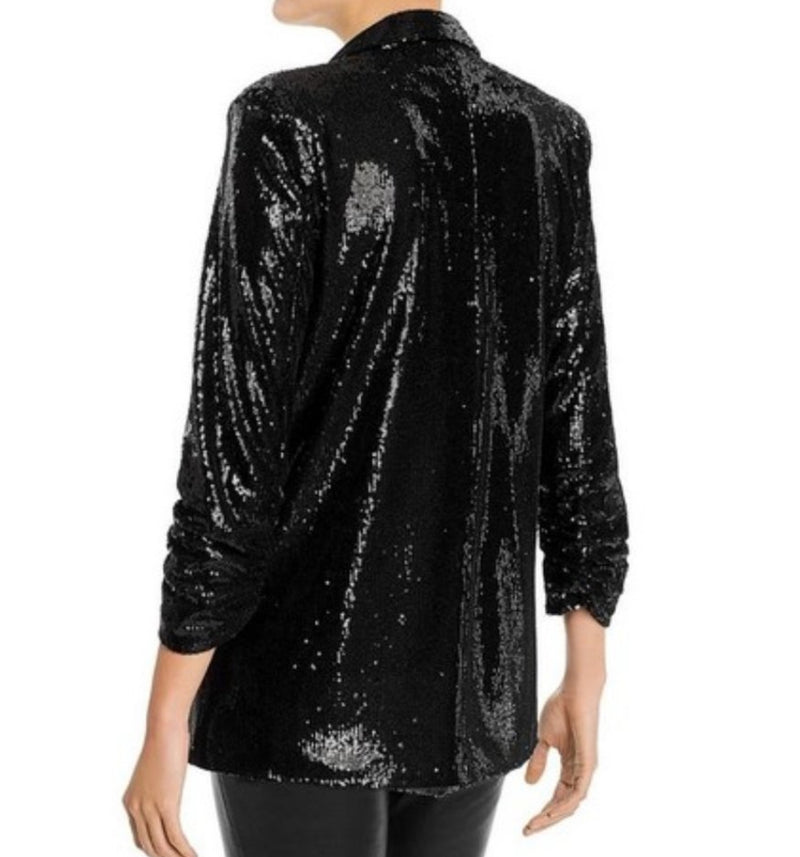 David Lerner Hailey Oversized Blazer w/ Ruched Sleeves - Black Sequin