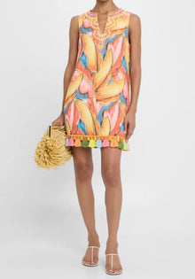 Badgley Mischka Collection Beaded Tassel-Trim Dress - Coral Multi