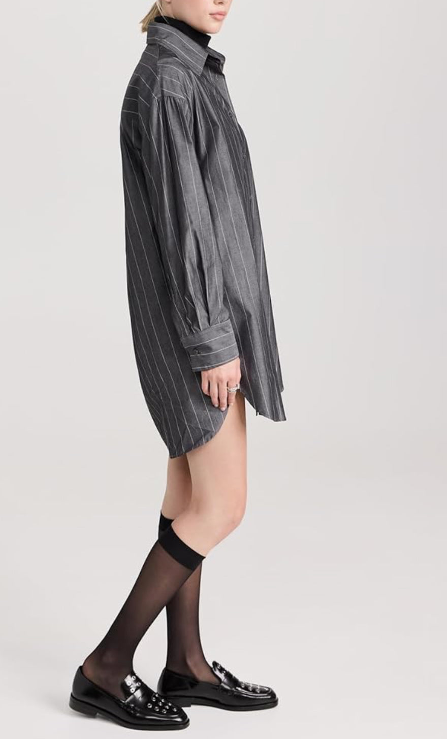 Enza Costa Charcoal Pinstripe Shirt Dress