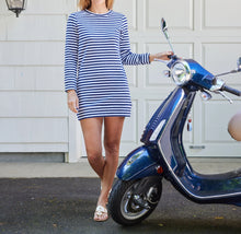 Sail to Sable Long Sleeve Sweatshirt Dress - Navy/White