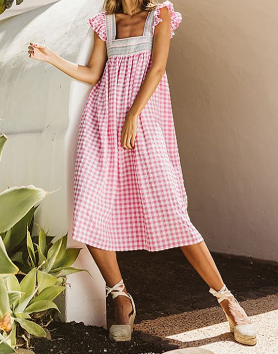 Nomadi Deluxe Gingham Dress - Pink