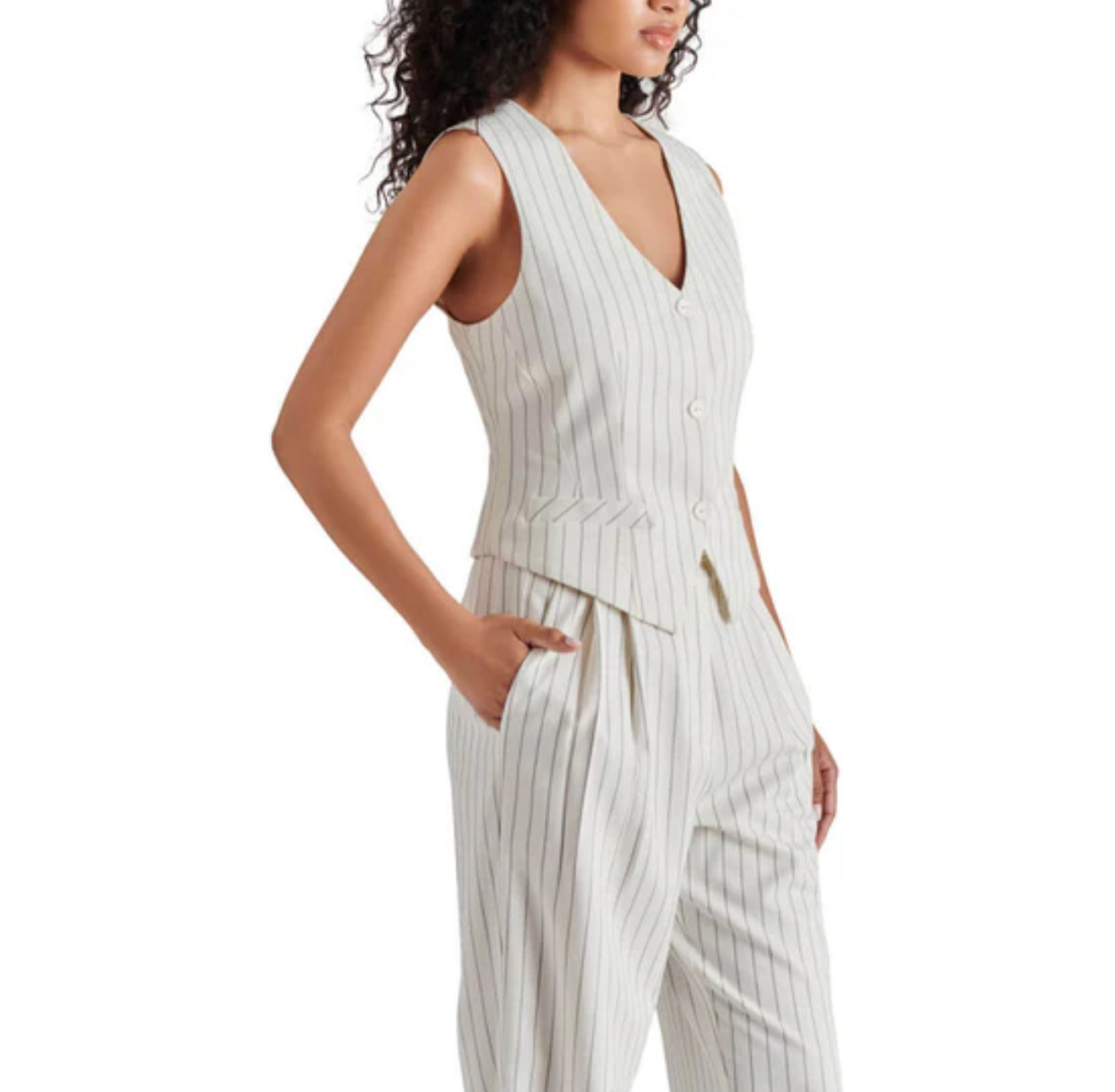 Steve Madden Selene Vest - White Pinstripe