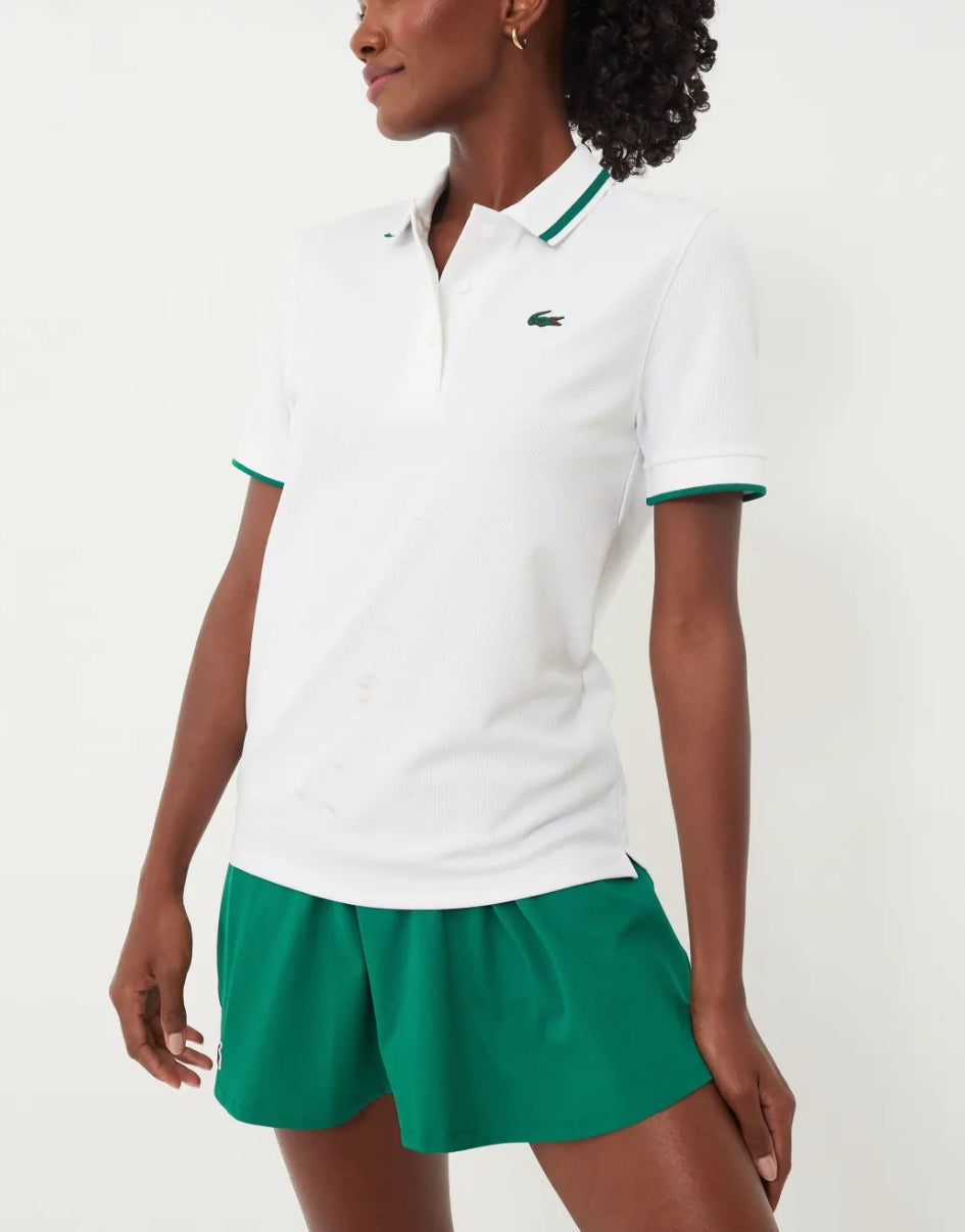 Lacoste UV Protect Stripe Collar Tennis Polo - White/Green